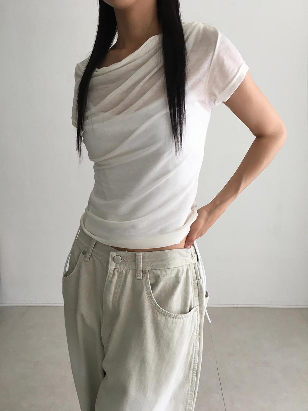 샵오르 드레이프 오프숄더 티셔츠 (3colors)