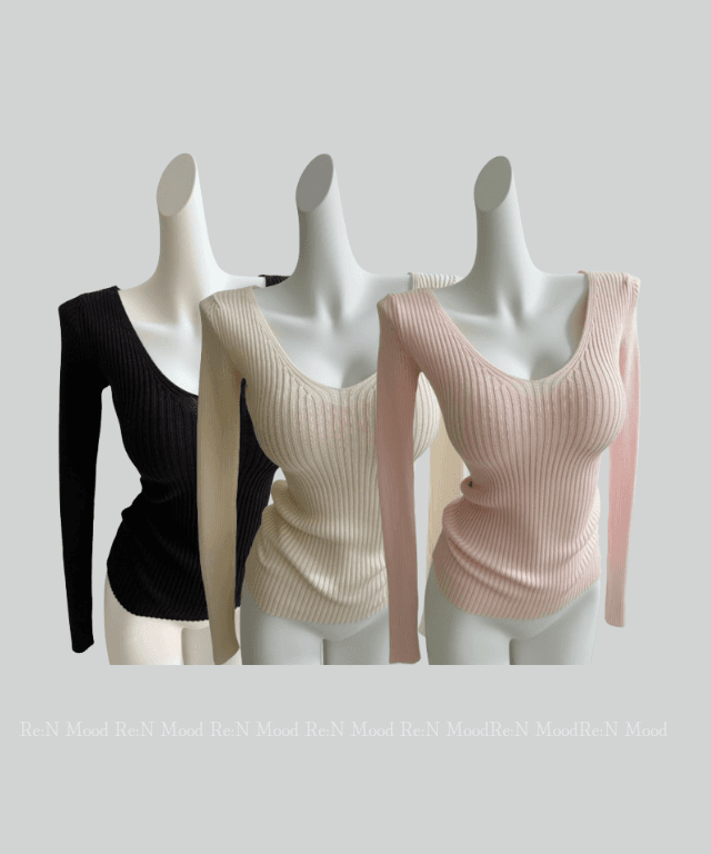 리앤무드 -2kg/가녀린핏💫 브이넥 슬림핏 골지 긴팔 니트