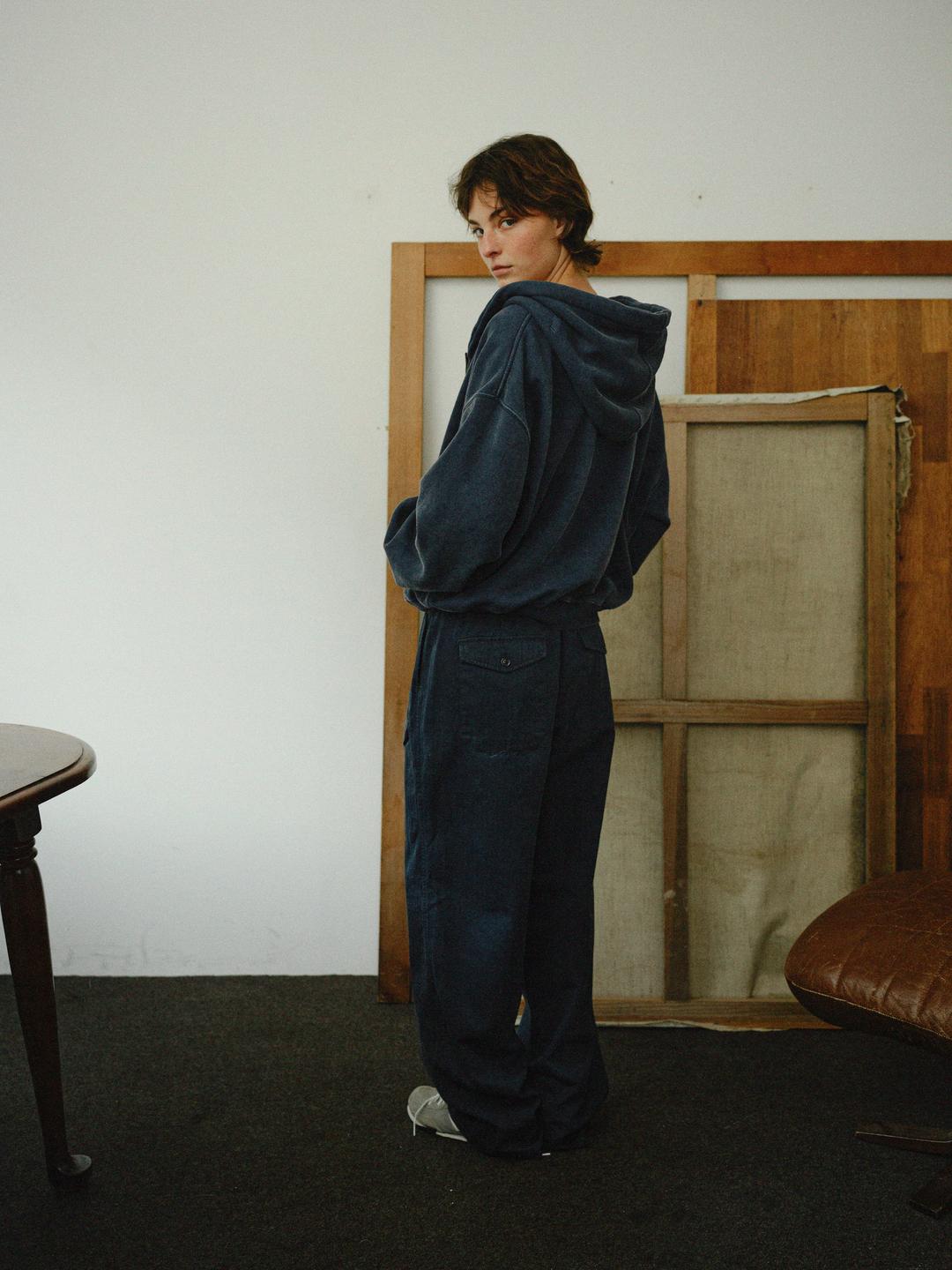 Washed Herringbone Pants (navy)