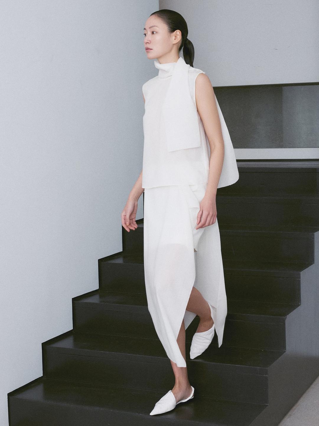[KUHO X FRANCESCO FUCCI] Scarf Panel Sleeveless Blouse - Ivory