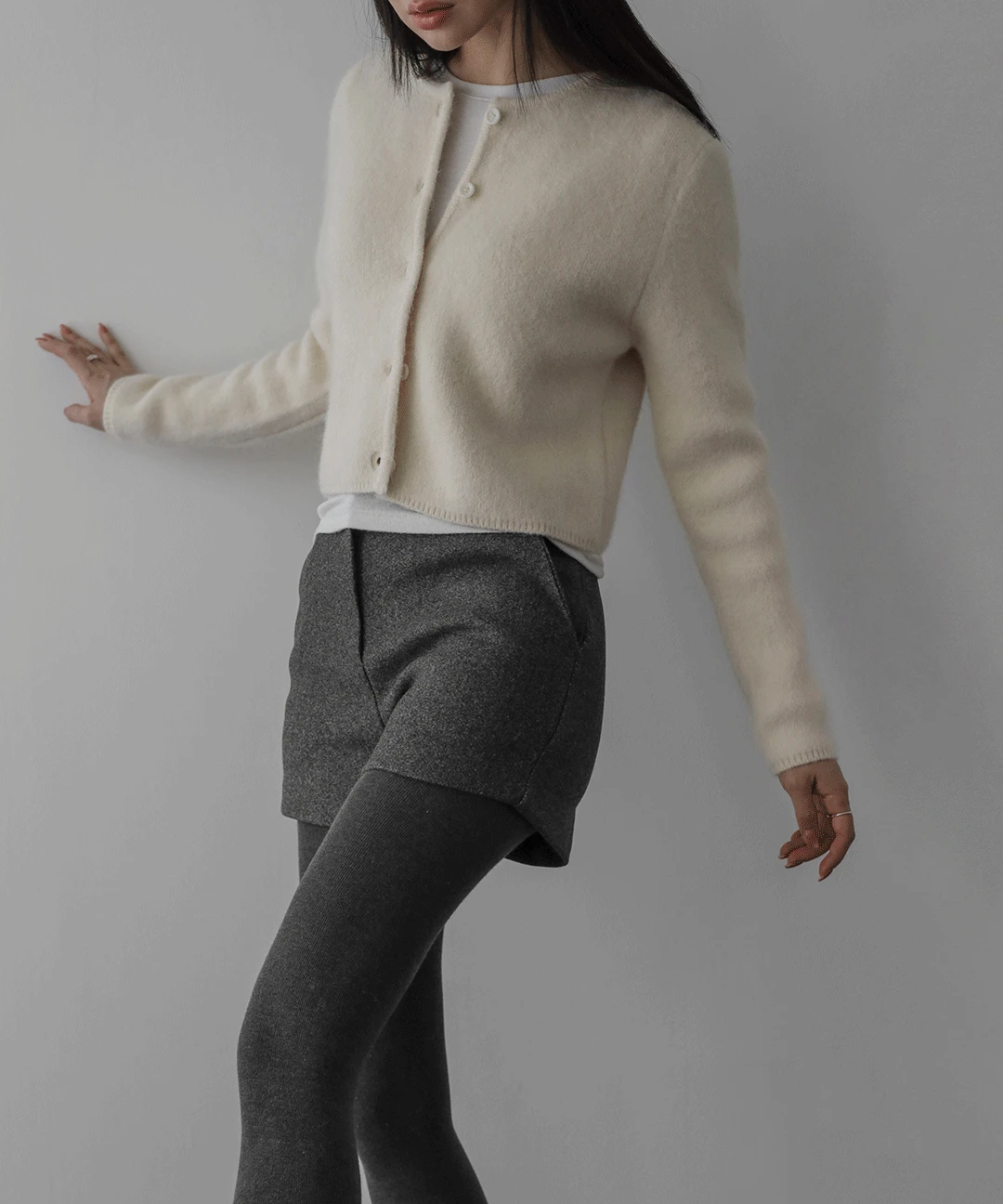 미니멀 앙고라 크롭 가디건