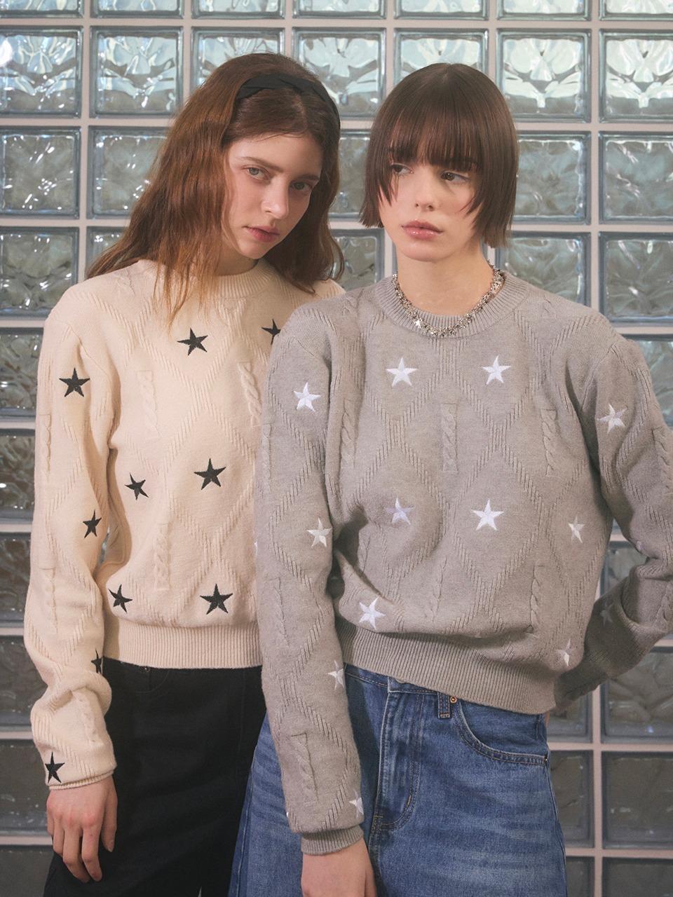 스타 자수 빈티지 니트 스웨터