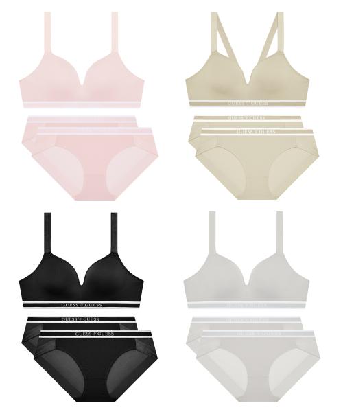 [브라1+팬티2] 에어로쿨 로고 아웃밴드 노와이어 브라팬티세트