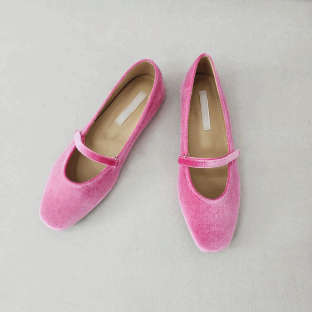 [유니크] 벨벳메리제인 벨크로 찍찍이 메리제인 스퀘어 플랫 슈즈 하객 출근 나들이 룩