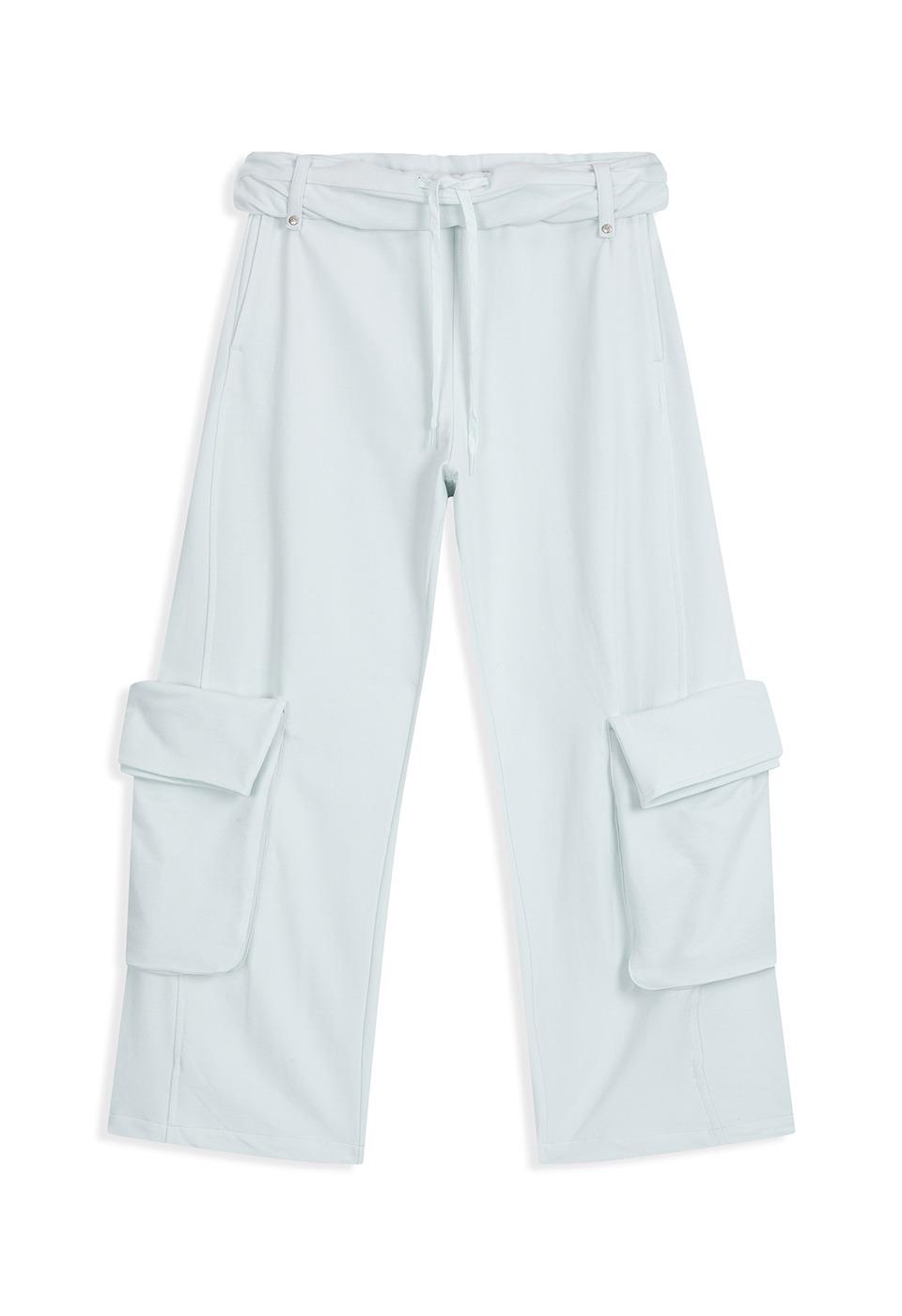 ROLLED WAIST SWEAT CARGO PANTS, MINTY WHITE