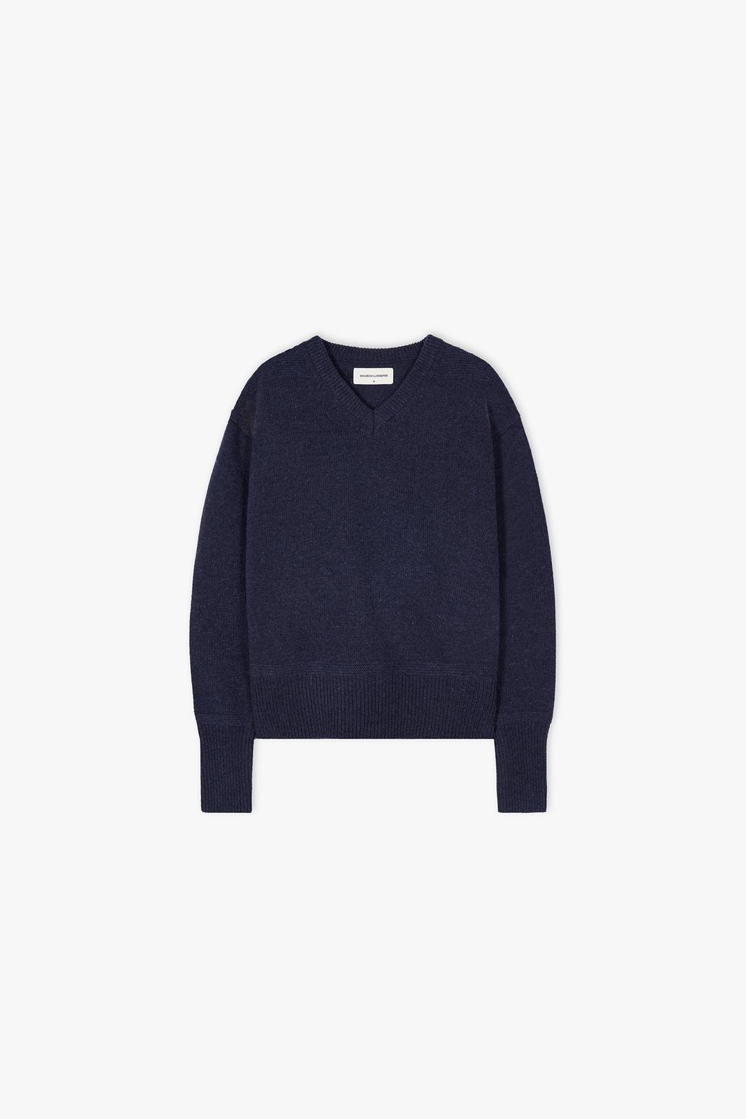 SUPER EXTRAFINE V-NECK PULLOVER MELANGE NAVY
