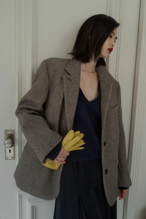 CLASSIC HERRINGBONE LEATHER JACKET