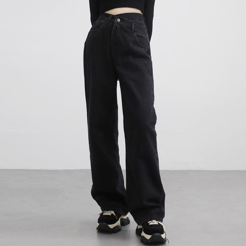 린지 언발 랩 데님 팬츠