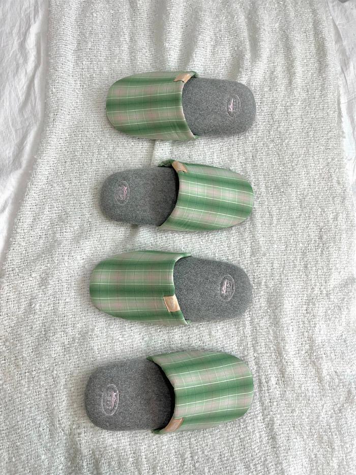 Cutie Check Room Shoes (Green check + gray)L size (255-280)