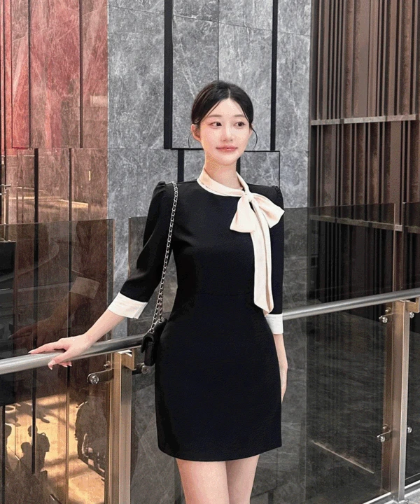 [하객룩/격식룩/강추] 로맨틱 타이 원피스 - 1color