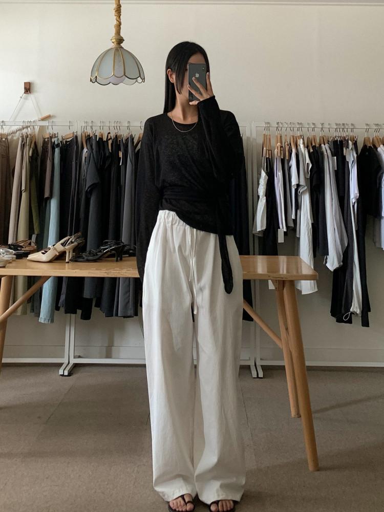 로그 면 와이드 밴딩 팬츠 2color