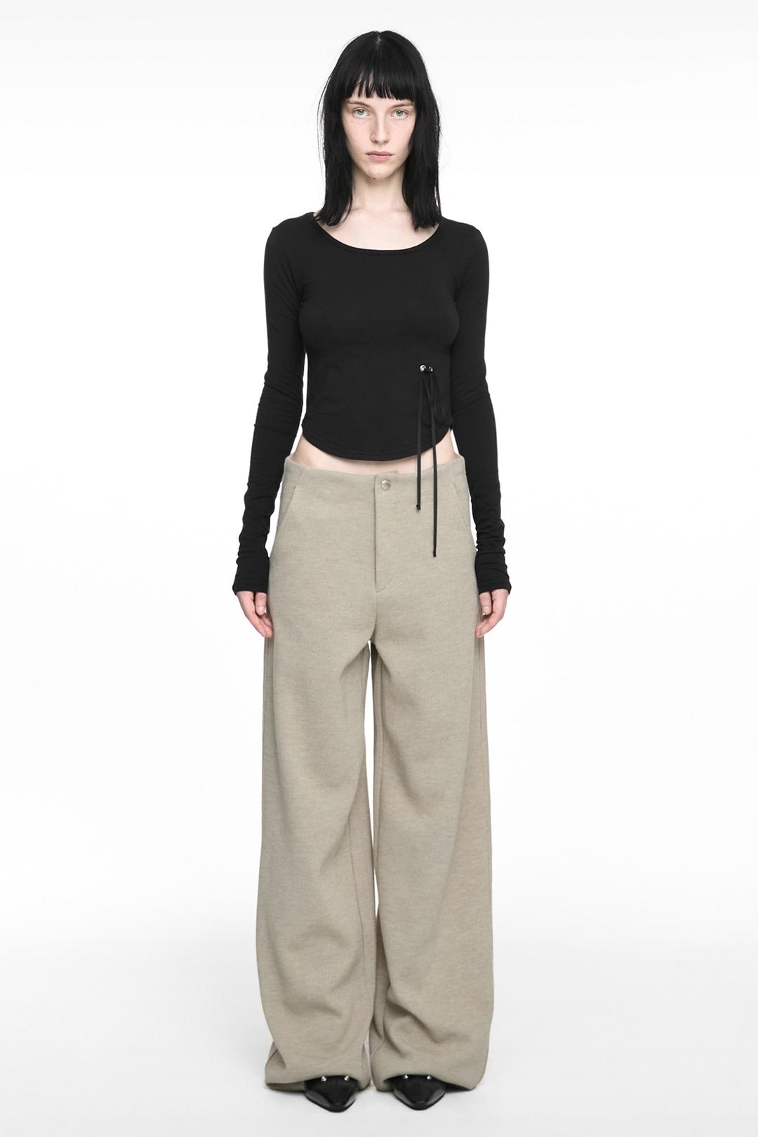 BASIC KNIT WIDE PANTS BEIGE