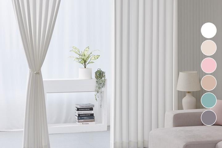 [맞춤]핀꽂고 세탁가능한 파스텔 린넨 스타일 화이트 암막커튼(나비주름/핀형/아일렛형)