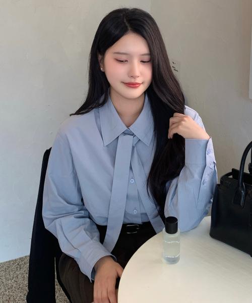 [W]루즈핏 타이 셔츠 - 2color