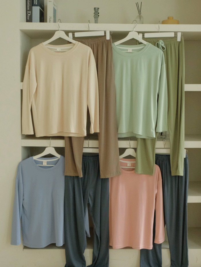 [긴팔+바지세트] 노브라 압박없는 패드 파자마 4color