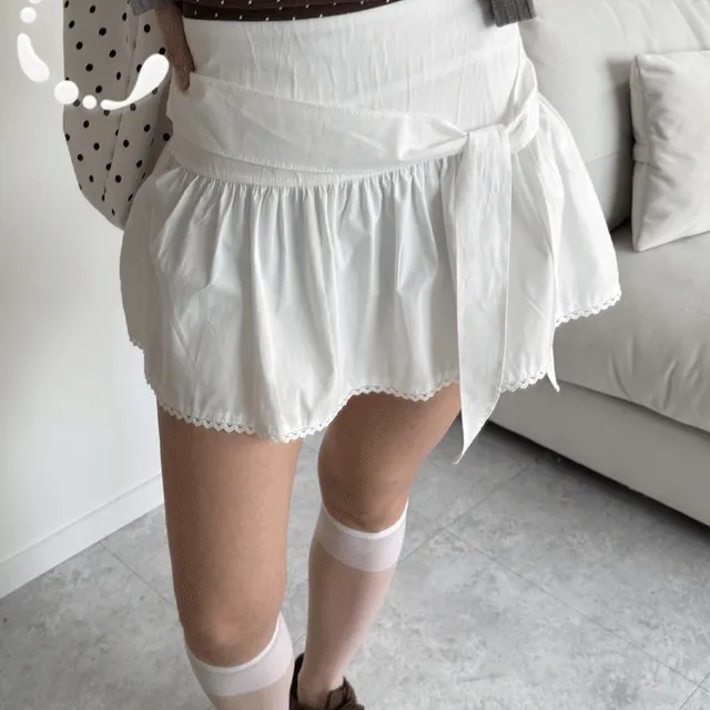 신상할인/속바지/Rollin Tie lace mini Skirt