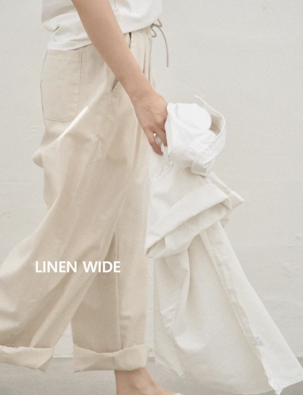 [MIS] 원턱 린넨 와이드 밴딩팬츠