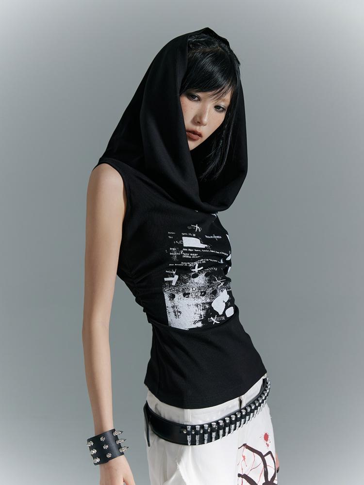 Lost Back Garden printed hooded sleeveless