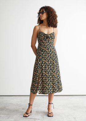 스트래피 A 라인 미디 드레스