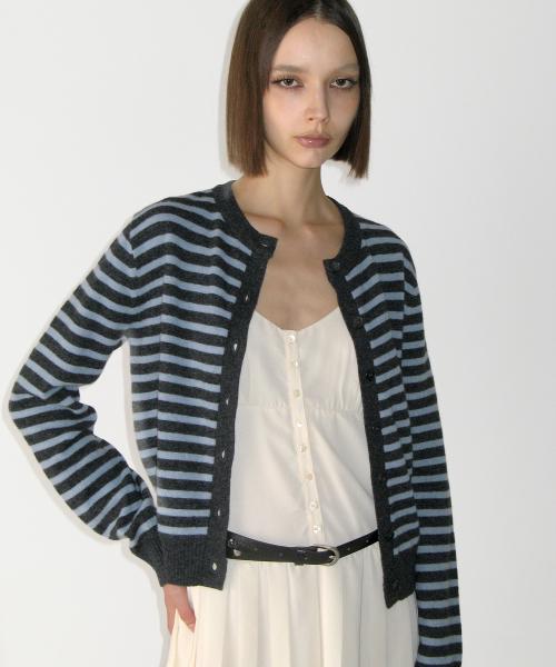 Cashmere Stripe Round Cardigan, CHARCOAL