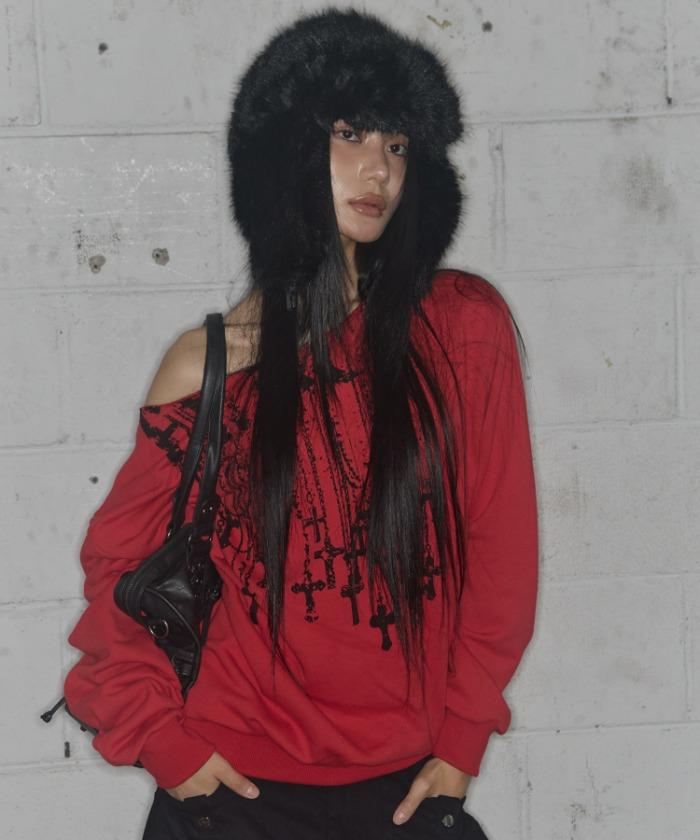 NECKLISS ONE-SHOULDER SWEATSHIRT (RED) F25ZB037