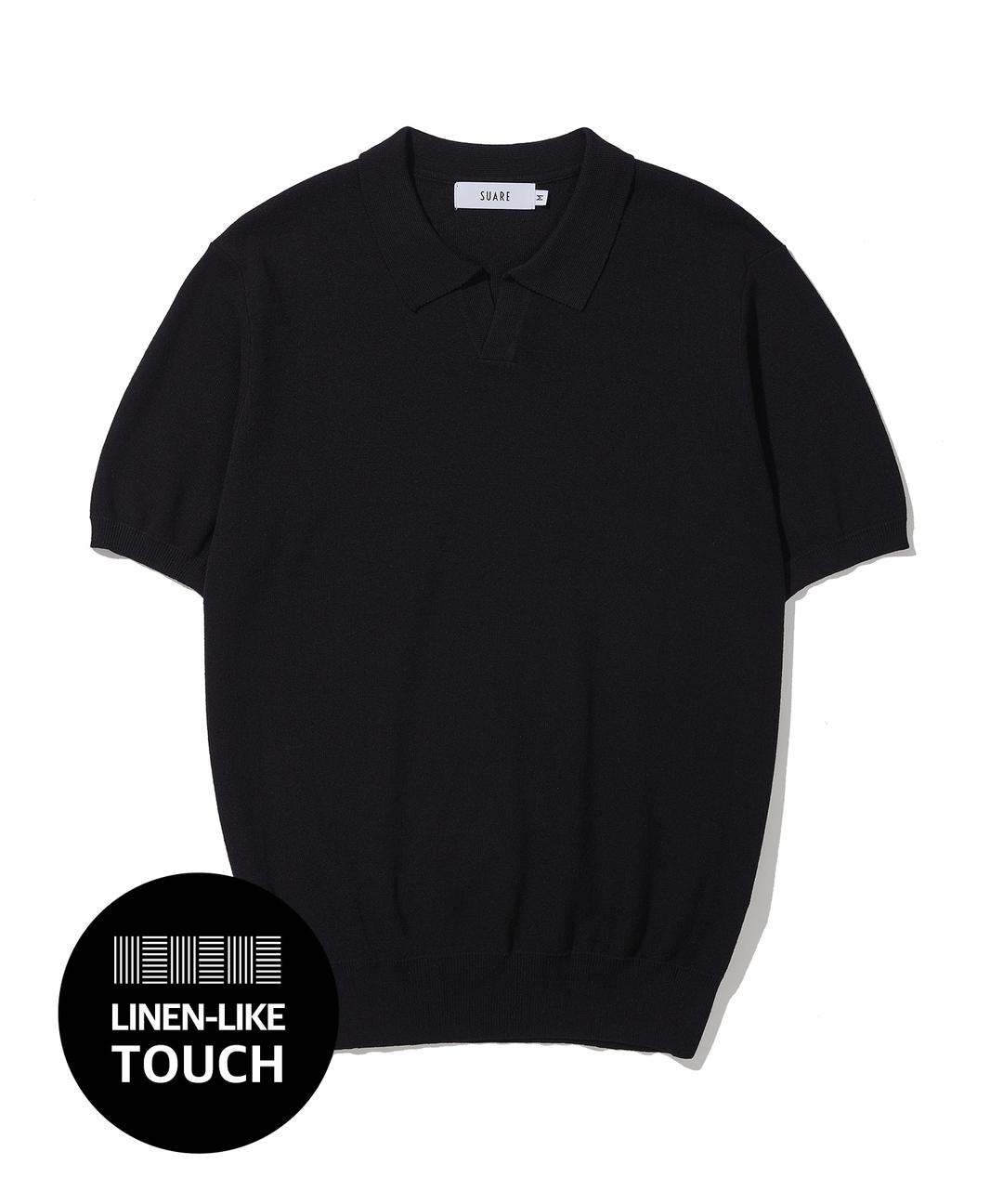 린넨 카라 하프 니트 블랙