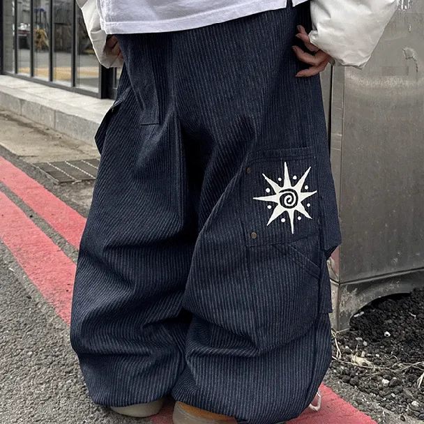 [🚀당일발송/Unisex] 와이드 프레임 리벳 나염 벌룬 데님 팬츠