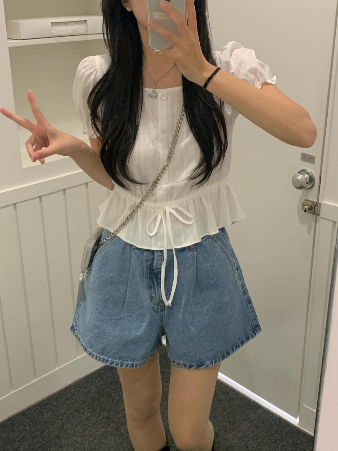 루앤메리 엘리 a라인 핀턱 데님 반바지(2col)