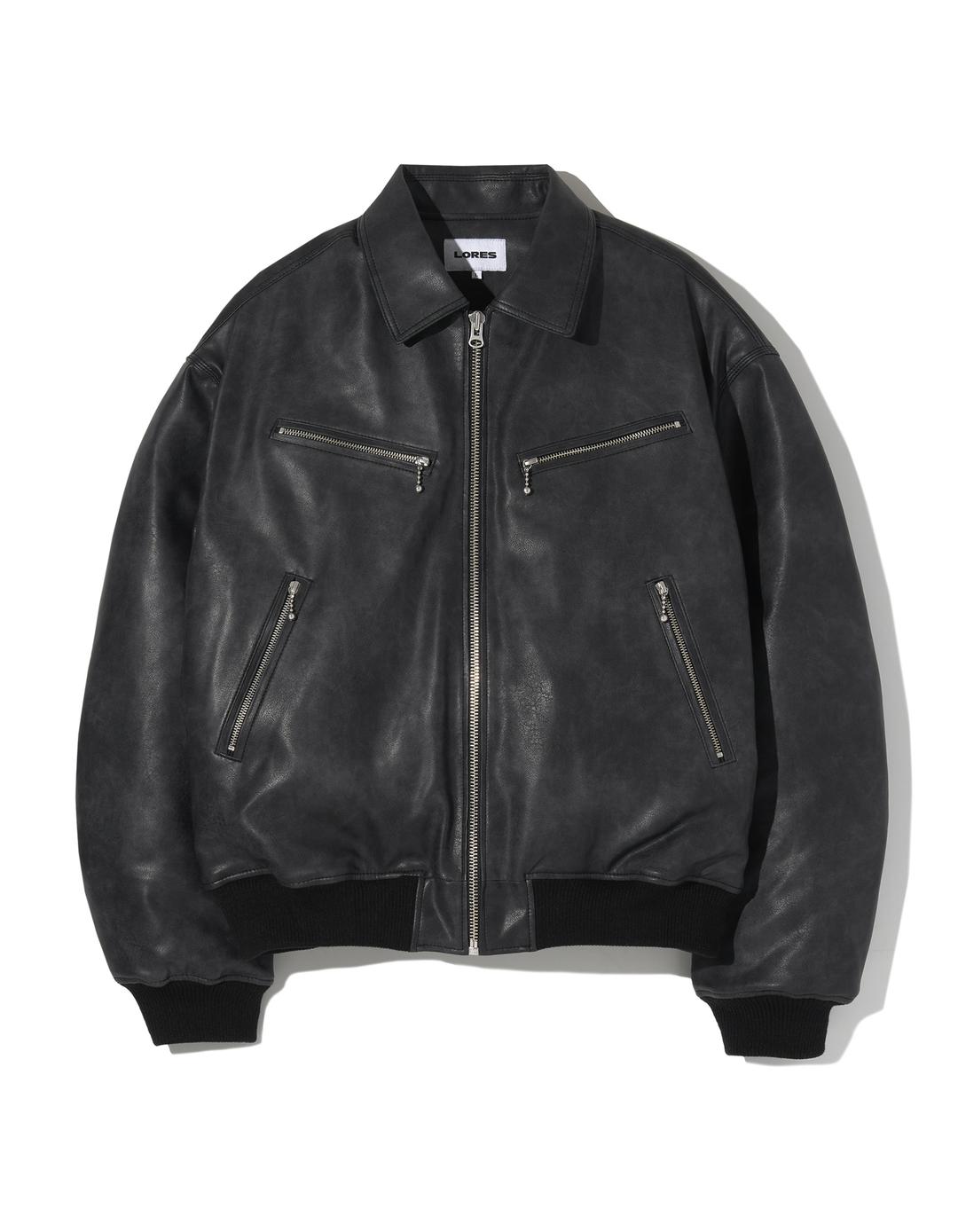Script Faux Leather Bomber jacket - Black