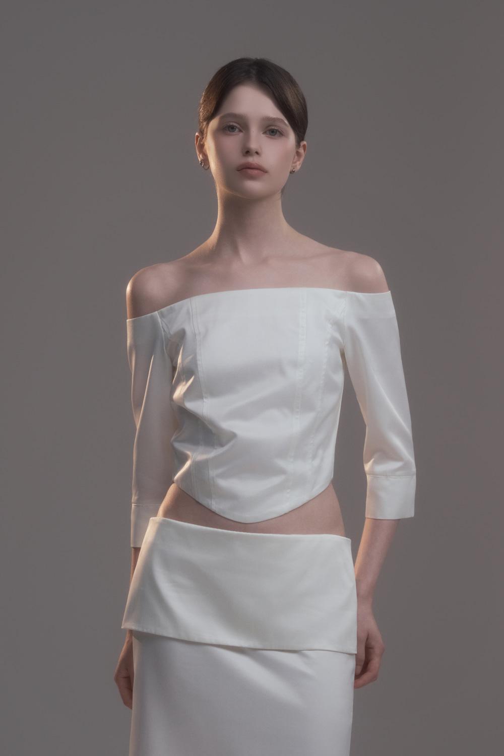 Long Sleeve Satin Corset Top-Ivory