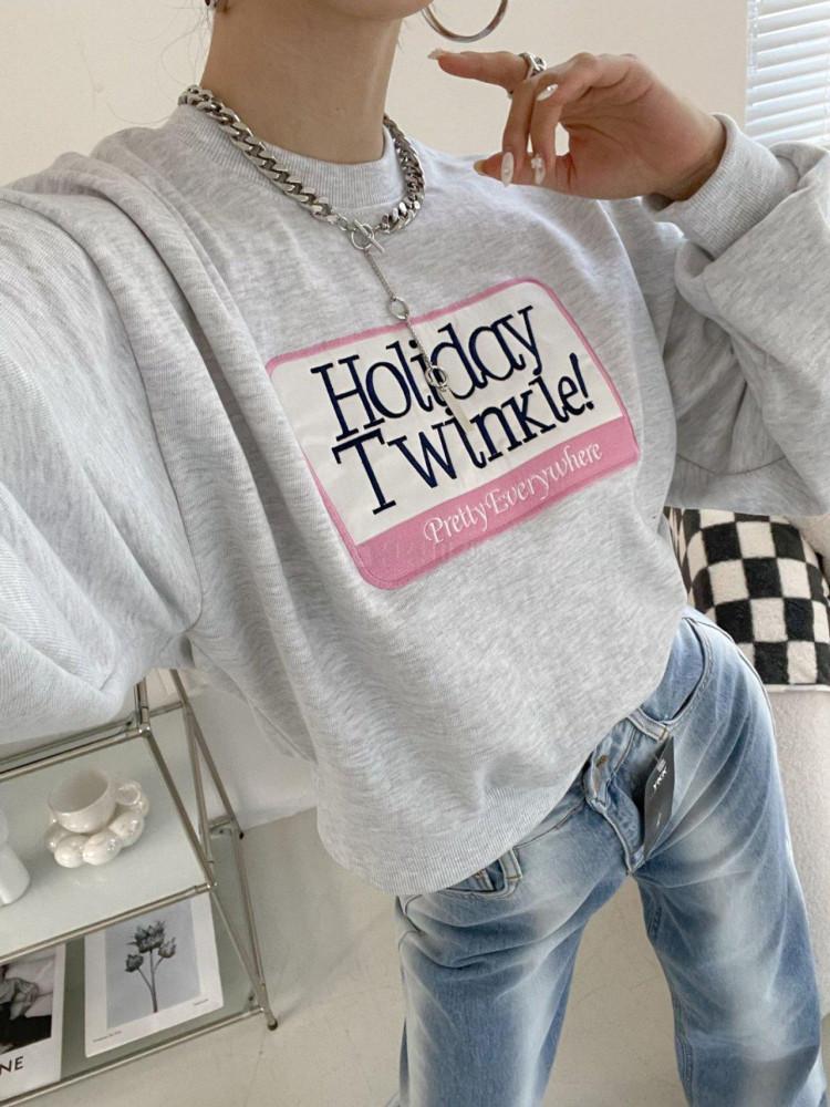 크롭맨투맨 홀리데이 자수 여성 가을 티셔츠