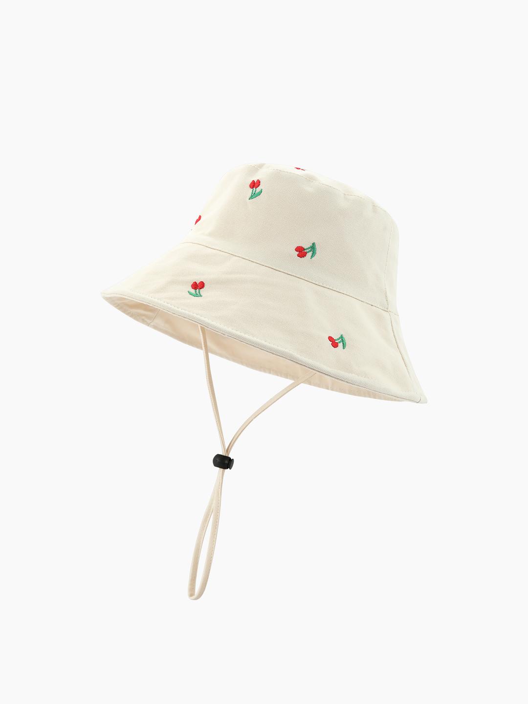 Cherry Embroidery Drawstring Hat