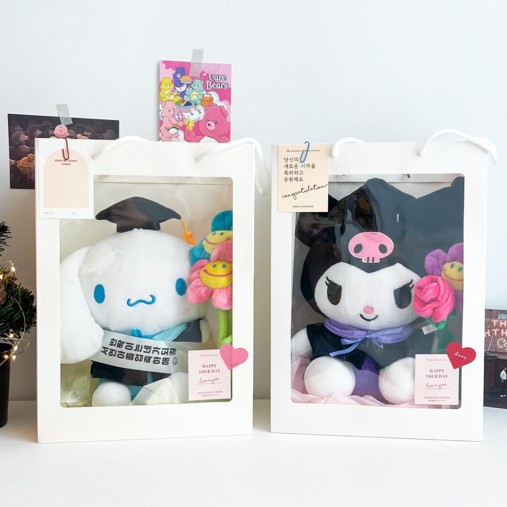 산리오 학사모 졸업식 가운 인형꽃다발 선물세트 마이멜로디 쿠로미 시나모롤, 오후꽃