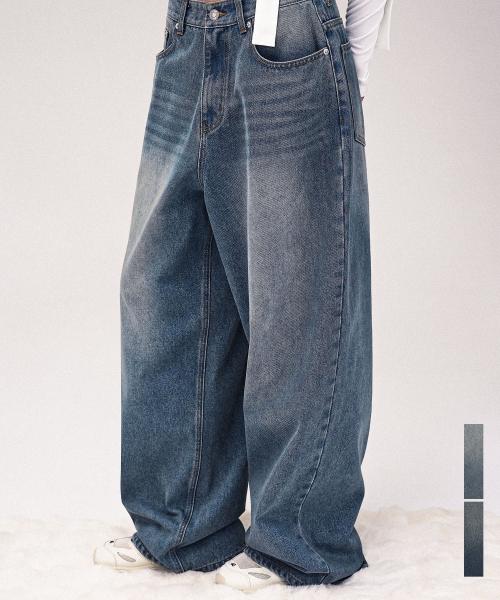 Vintage Front Washed Wide Denim Pants_2Colors