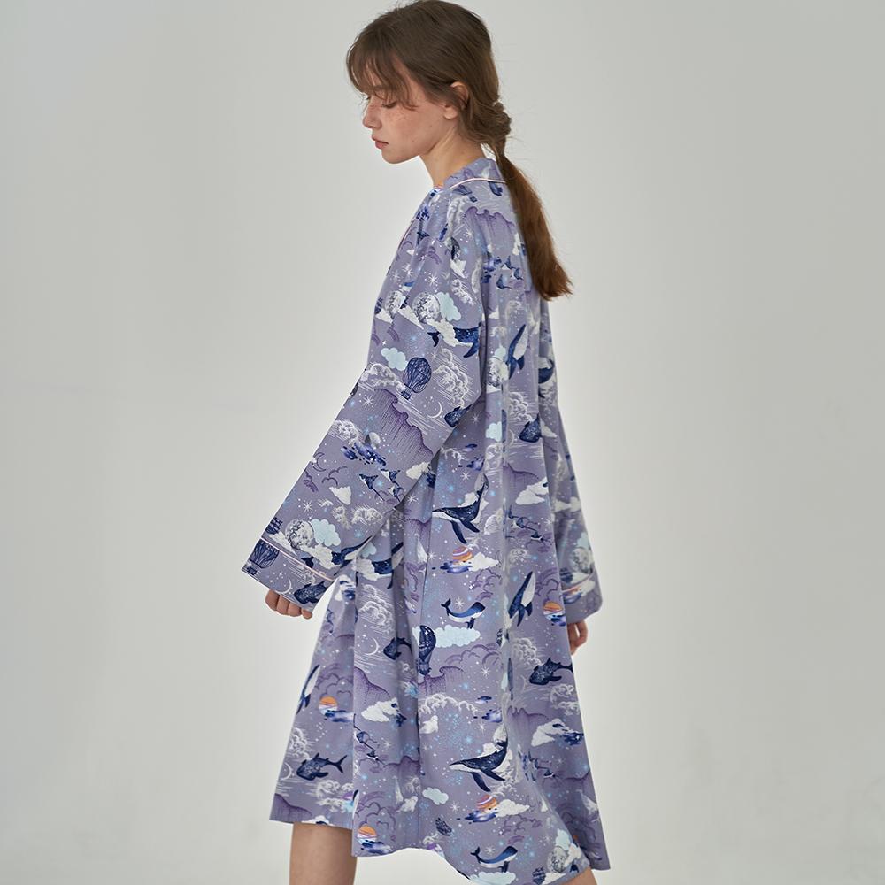 텐셀 모달 스카이웨일랜드 패턴 긴팔 원피스 여성 잠옷