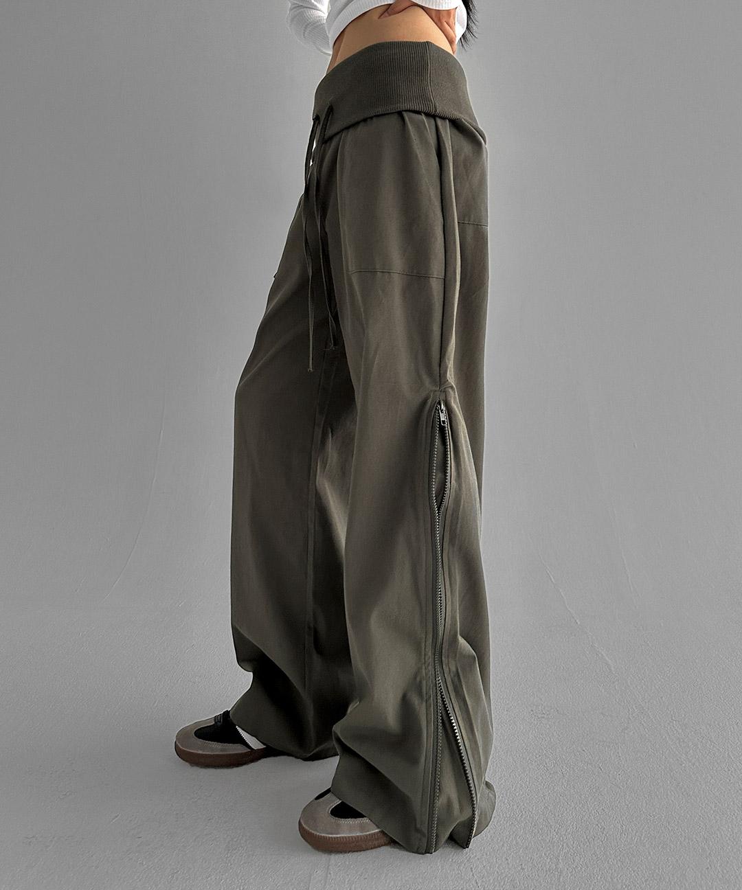 킷트 폴더 코튼 지퍼팬츠