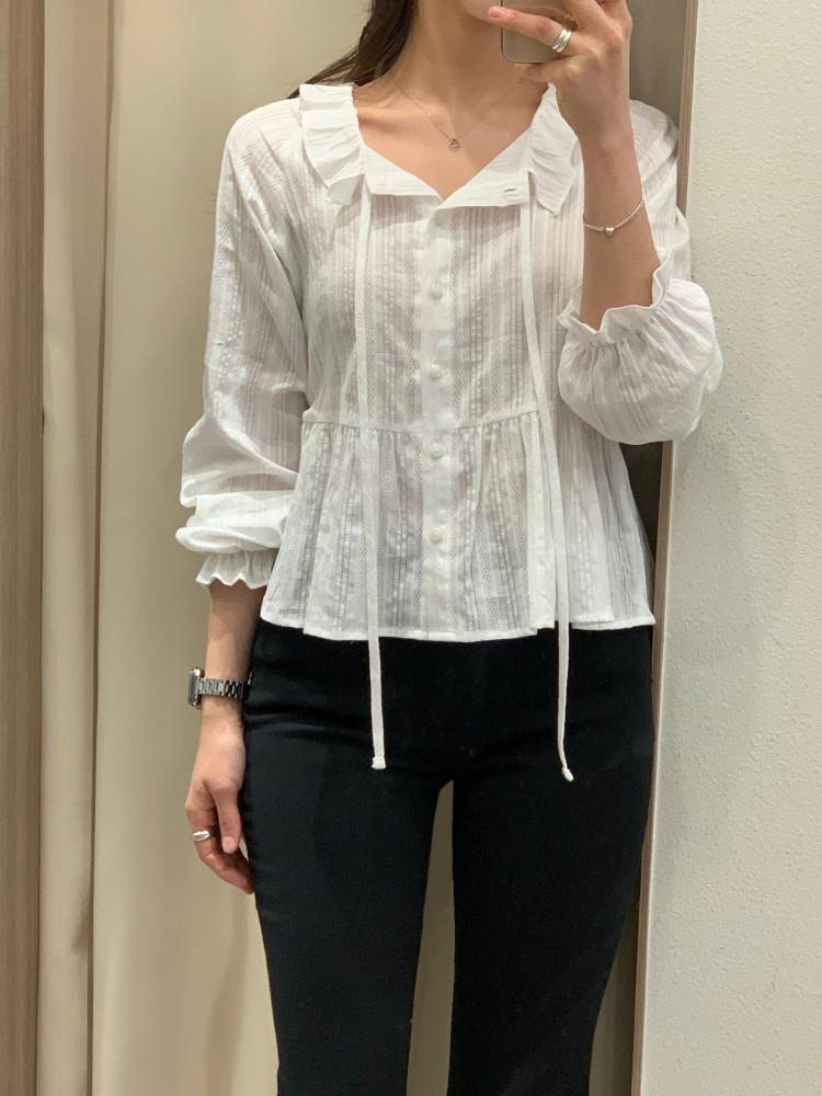 (온비전) 레이 프릴 리본 블라우스 (1col)