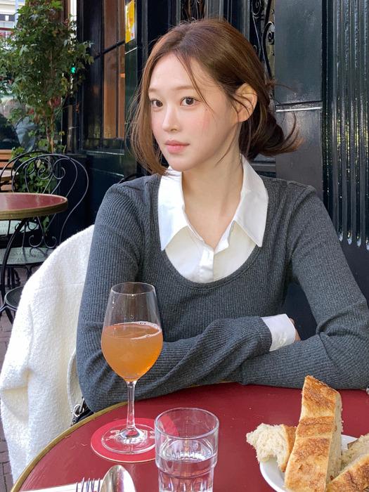 포엠 레이어드 카라 셔츠 탑 [2COLORS]