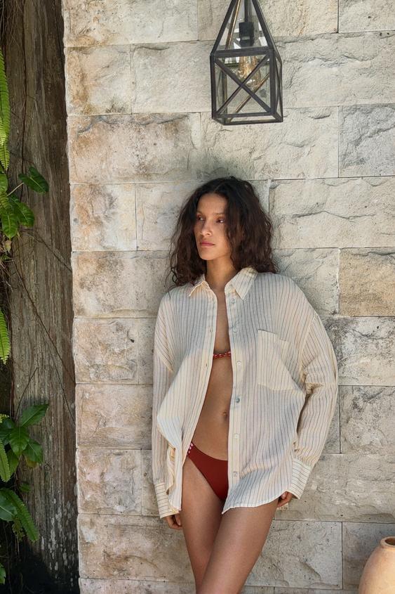 오버사이즈 포켓 거즈 셔츠