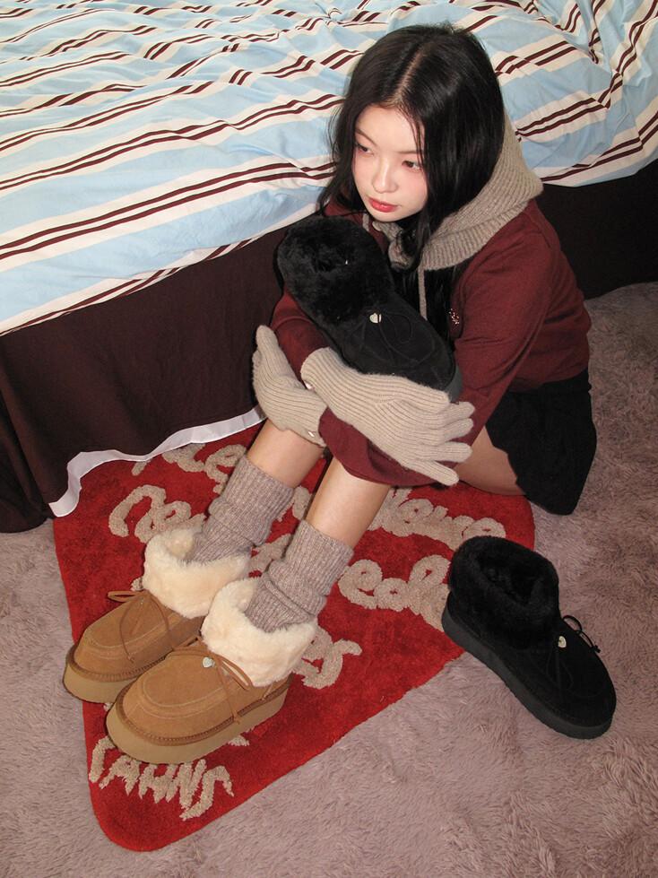 r527_커스터드 소가죽 리본 플랫폼 어그부츠_2color