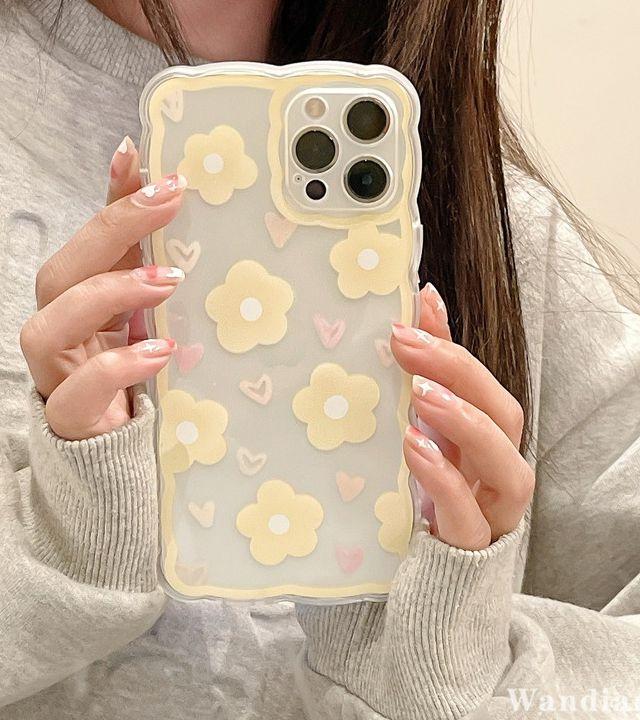 [당일출고]15입고 노랑꽃 물결 아이폰케이스 투명 범퍼케이스 (아이폰 7 8 SE2 SE3 x xs 11 12 13 미니 14 15 프로 맥스)