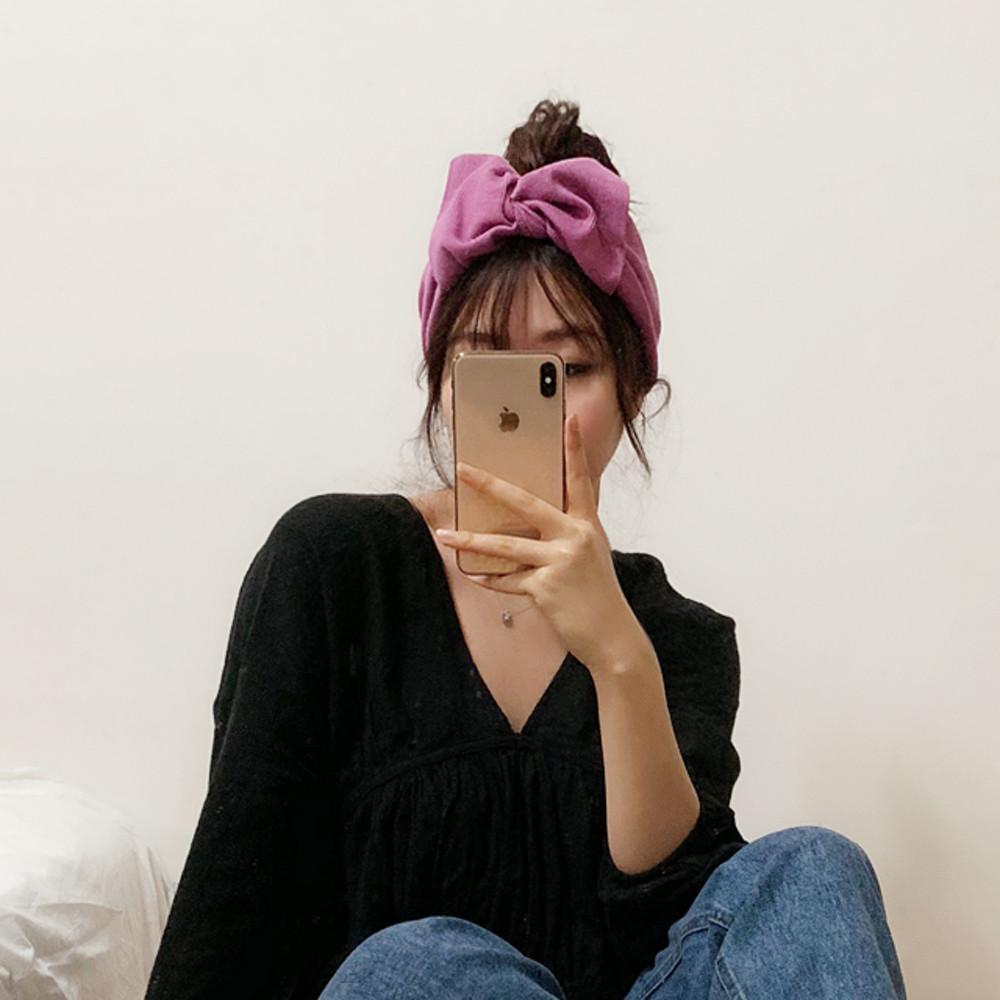 짱 편한 왕 리본 반다나 넓은 헤어밴드 골지 면 헤어터번 머리띠