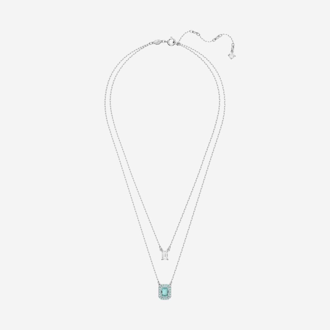 (W) Swarovski Millenia Layered Necklace Green Rhodium Plated