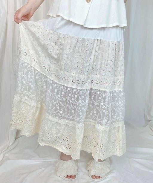 플라워 광목 캉캉스커트