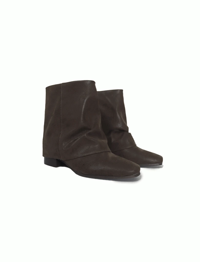 FOLD TEXTURE LAYER FLAT MIDDLE ANKLE BOOTS 폴드 텍스쳐 레이어 플랫 미들 앵클부츠 (2COLORS)