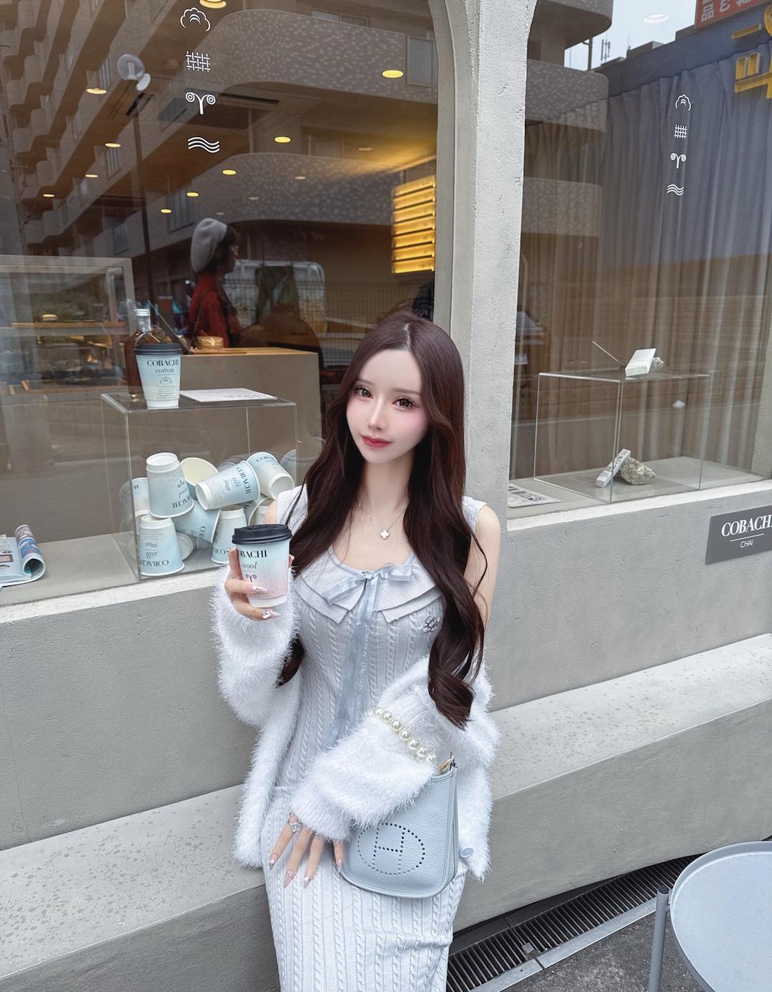 Lumignon original ♥ Ribbon collar spring knit dress 【グレー】 | Lumignon powered by BASE