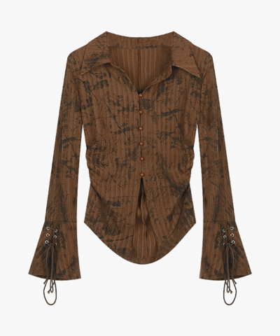 JNS780* 레이스업 스트랩 소매 언발 셔츠