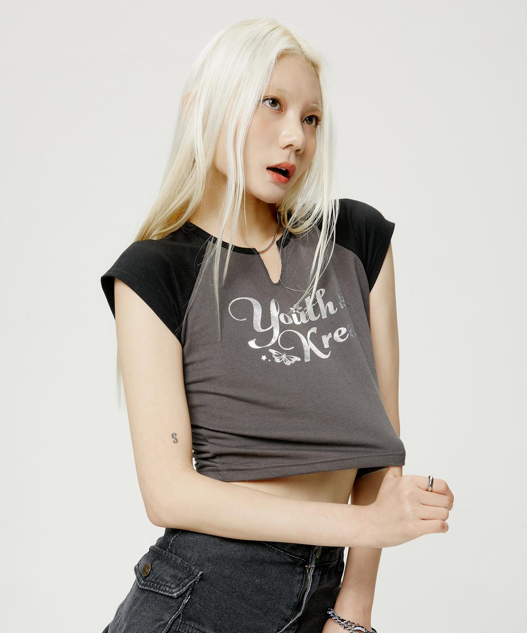 YK EUNJU RAGLAN T-SHIRT-CHARCOAL