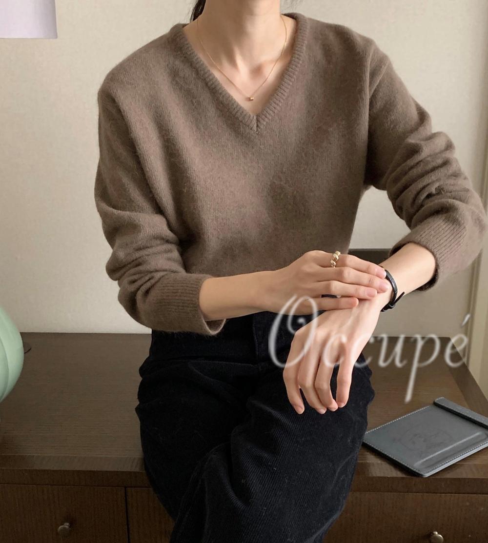 오큐페 플러터 모하 앙고라 니트 (4col) flutter 데일리 브이넥니트