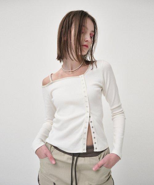 One Off Shoulder Snap T-Shirt, Ivory